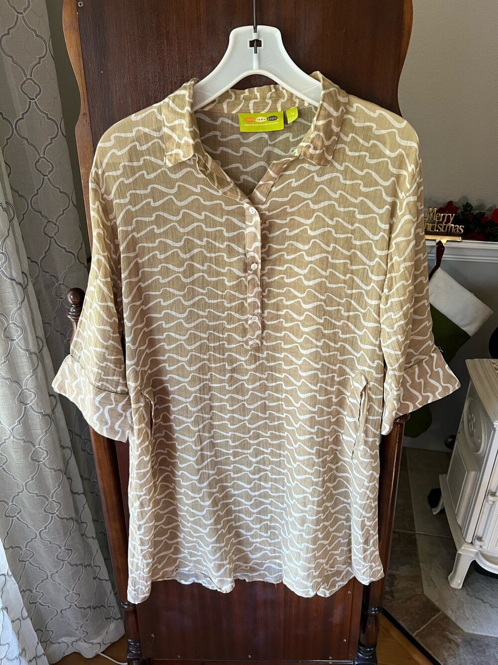 Rack flower paper women’s medium beach cover-up tan white